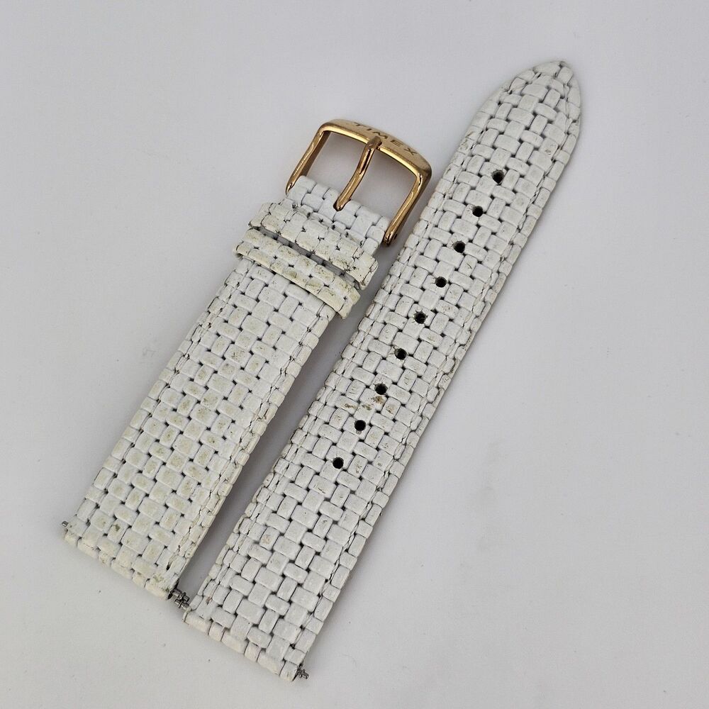 Timex 20MM White Leather‎ Band Straps Gold Buckle